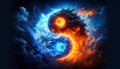 AI generated illustration of an yin and yang symbol in blue and red fire Royalty Free Stock Photo