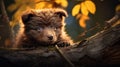 a brown puppy sitting in a tree looking around the world Royalty Free Stock Photo