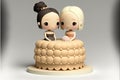 AI generated illustration of young lesbian couple on a top of wedding cake