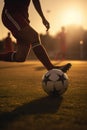 AI generated illustration of A young male soccer player kicking a soccer ball Royalty Free Stock Photo