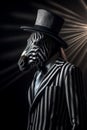 AI generated illustration of a zebra in a formal suit and top hat Royalty Free Stock Photo