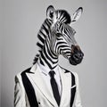 AI generated illustration of a zebra in a white classic suit