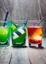 Ai-generated illustrations of colorful iced alcohol cocktails