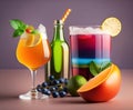 Ai-generated illustrations of colorful iced alcohol cocktails