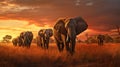 Majestic Elephant Herd Walking in the Savanna Wildlife Safari and Natures Beauty Concept AI generated Royalty Free Stock Photo