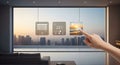Smart Home Automation Interface on Glass Window Royalty Free Stock Photo