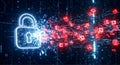 Digital Padlock Breaking Apart into Red Cubes Cyber Security Breach Concept Royalty Free Stock Photo