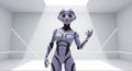 Cartoon Style Female Android Robot Standing in a White Futuristic Room Royalty Free Stock Photo