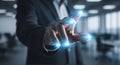Business Hand Touching Digital Interface with Glowing Finger Points Royalty Free Stock Photo