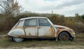 AI-Generated Image: Abandoned Rusty French Vintage Car in Countryside