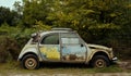 AI-Generated Image: Abandoned Rusty French Vintage Car in Countryside