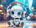 Cute baby robot enjoying music