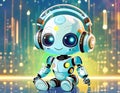 Cute baby robot enjoying music