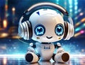 Cute baby robot enjoying music