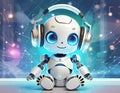 Cute baby robot enjoying music