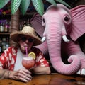 AI-Generated Image: Alcoholic Man Drinking with Pink Elephant in a Bar Royalty Free Stock Photo