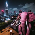 AI-Generated Image: Alcoholic Man Drinking with Pink Elephant in a Bar Royalty Free Stock Photo