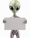 Alien visitor holding blank sign Royalty Free Stock Photo