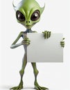 Alien visitor holding blank sign Royalty Free Stock Photo