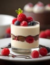 Appealing layered dessert in a clear glass cup.