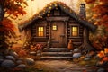 autumn door to a rustic cabin vector fall background