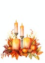 Autumn-themed candles watercolor border frame