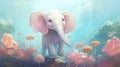 Digital illustration of an adorable baby elephant being cute with spring style colors.