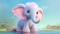 Digital illustration of an adorable baby elephant being cute with spring style colors.