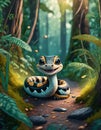 Cute baby python crawling and smiling through the bamboo forest Royalty Free Stock Photo