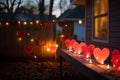 Backyard decorated with candles and hearts for Valentine\'s Day