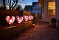 Backyard decorated with hearts for Valentine\'s Day