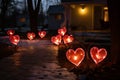 Backyard decorated with hearts for Valentine\'s Day