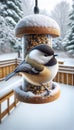 Chickadee Snowfall Backyard Winter Birds Feeder Birdfeeder White Snow AI Generated