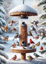 Snowfall Backyard Winter Birds Feeder Birdfeeder White Snow AI Generated