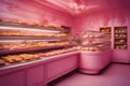 A bakery comes to life in soft shades of pink generated by Ai