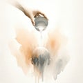 Baptism. Watercolor illustration of a hand pouring water on the head of a man