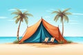 A beach tent anchored firmly in the sand vector tropical background