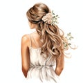 beautiful watercolor boho style hair style for bride wedding hair style event back view Royalty Free Stock Photo