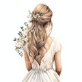 beautiful watercolor boho style hair style for bride wedding hair style event back view Royalty Free Stock Photo
