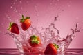 AI-generated image beautifully captures a pink strawberry, its surface glistening in water