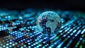 binary data swirling around the globe, illustration of world wide web, digital world Royalty Free Stock Photo