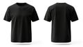Ai generated image of a blank black t-shirt mockup, showcasing front and back view on a white background isolated on white Royalty Free Stock Photo