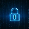 AI-Generated Image: Blue Padlock Icon Over Falling Binary Code