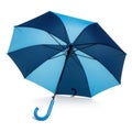 An ai generated image of a blue umbrella with alternating light and dark blue panels on a white background isolated on white Royalty Free Stock Photo