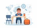 AI-Generated image of A boy is sitting at a desk with a globe behind him Royalty Free Stock Photo