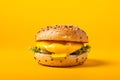 Breakfast Bagel tasty fast food street food for take away on yellow background