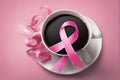 An ai generated image Breast cancer pink ribbon on black coffee cup Royalty Free Stock Photo