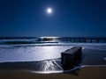 Moonlit Serenity: A Coastal Nighttime Reflection and Dreamscape Royalty Free Stock Photo