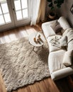 Cozy Neutral Living Room with Fluffy Rug Royalty Free Stock Photo
