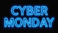 Bright neon text displaying \'CYBER MONDAY\' against a black background. Royalty Free Stock Photo